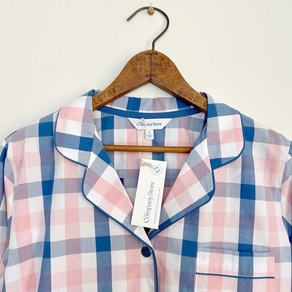 NEW The Company Store Plaid Poplin Women's Long Sleeve Button Down Pajama Top L - Picture 3 of 10